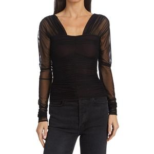 A.L.C. Jackie Tulle Long Sleeve Square Neck Top Small